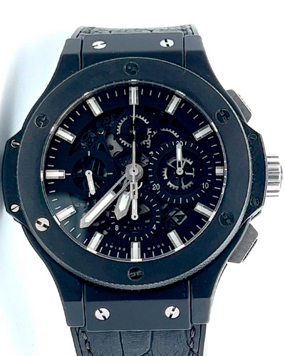 Hublot Big Bang Aero Bang Black Magic 44MM Skeleton Dial Leather Strap (311.CI.1170.GR)