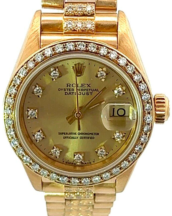 Rolex Lady-Datejust 26MM Champagne Dial Yellow Gold President Bracelet (69138)