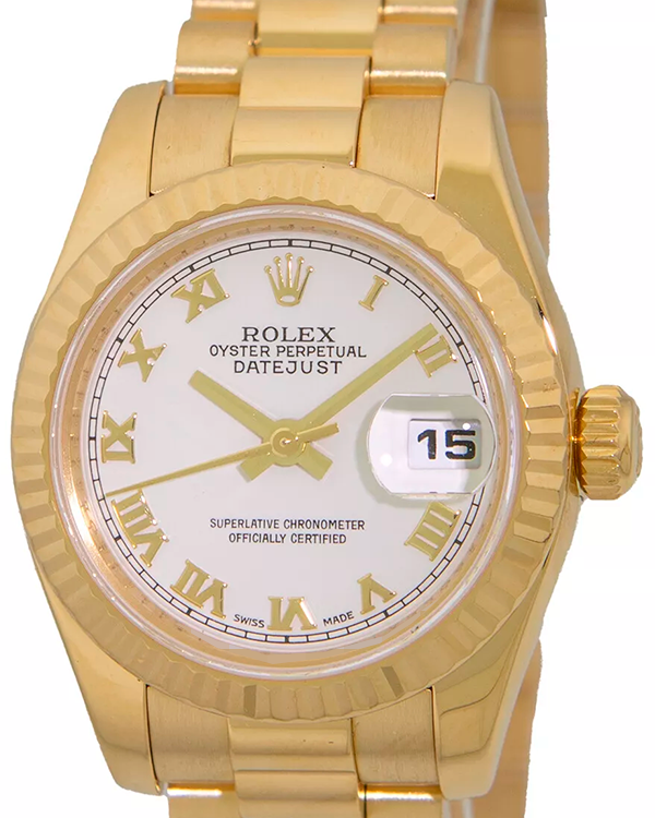 2016 Rolex Lady-Datejust 26MM White Dial Yellow Gold President Bracelet (179178)