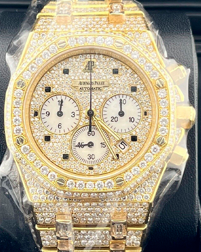 Audemars Piguet Royal Oak Chronograph 39MM Aftermarket Diamond Pavé Dial Yellow Gold Bracelet (25960BA.OO.1185BA.01)
