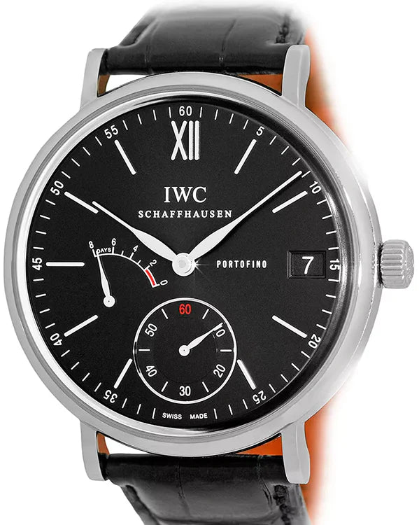 2015 IWC Schaffhausen Portofino Hand-Wound 8 Days 45MM Black Dial Leather Strap (IW510102)