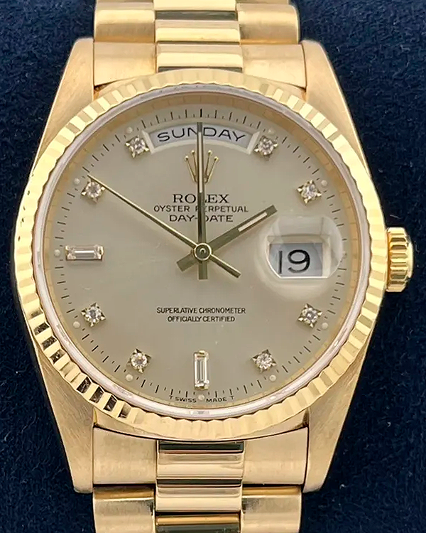 1990 Rolex DayDate 36MM Champagne Dial President Yellow Gold Bracelet (18238)