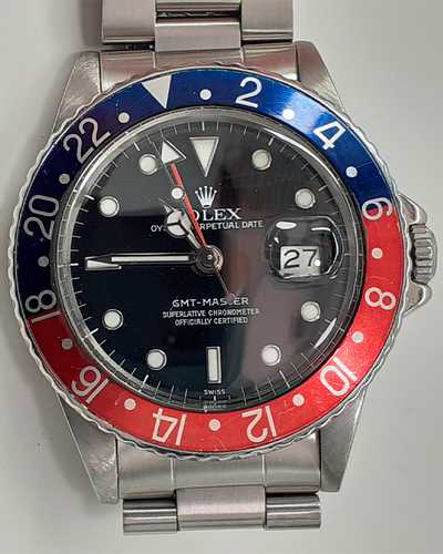 1986 Rolex GMT-Master "Pepsi" Vintage 40MM Black Dial Steel Bracelet (16750)