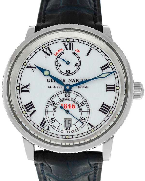 Ulysse Nardin Marine Chronometer 38MM Silver Dial Leather Strap (263-22)