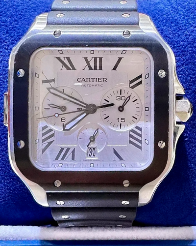 Cartier Santos De Cartier 43MM Silver Dial Rubber Strap (WSSA0017)