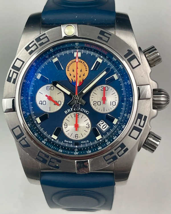 2013 Breitling Chronomat "Patrouille de France" Limited Edition 44MM Blue Dial Rubber Strap (AB01109E/C886-224S)