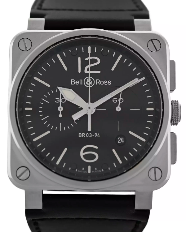 Bell & Ross BR 03 Aviation Type Chronograph 42MM Black Dial Leather Strap (BR03-94 S)