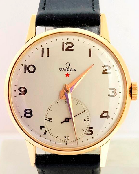 1947 Omega 1941 Vintage Red Star 35MM Off-White Dial Leather Strap