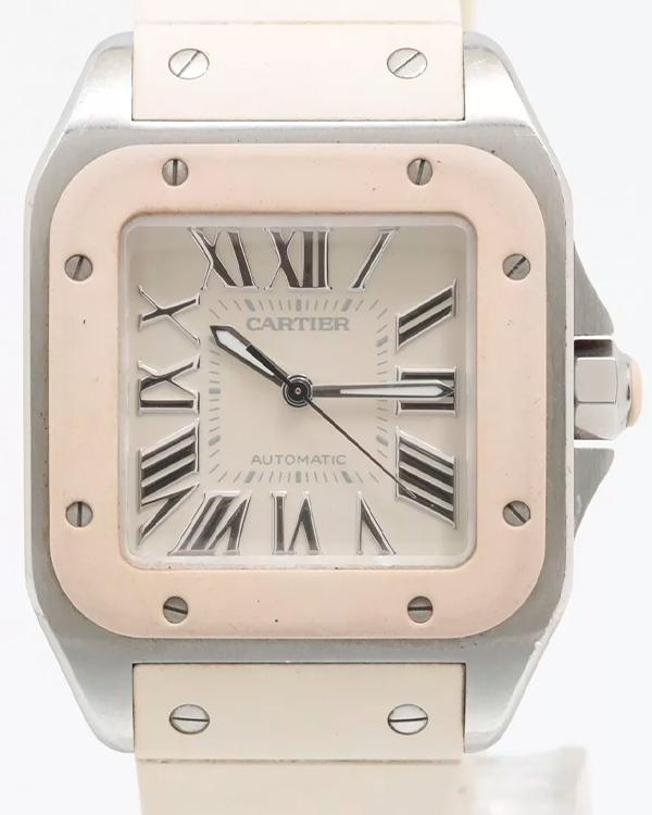 Cartier Santos 100 de Cartier 33MM White Dial Rubber Strap (W20122U2)