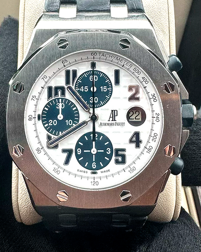 2010 Audemars Piguet Royal Oak Offshore Chronograph "Navy" 42MM White Dial Leather Strap (26170ST.OO.D305CR.01)