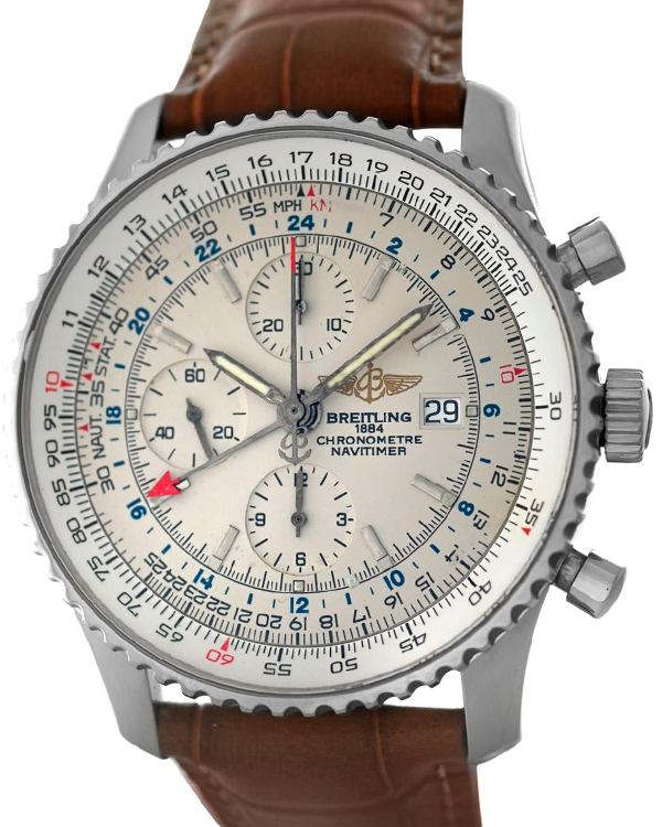 Breitling Navitimer World 46MM White Dial Aftermarket Leather Strap (A24322)