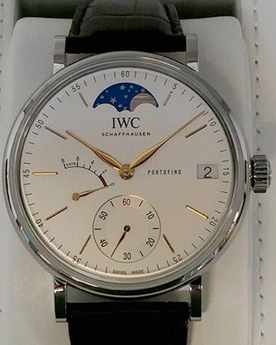 IWC Schaffhausen Portofino Hand-Wound Moon Phase 45MM White Dial Leather Strap (IW516401)