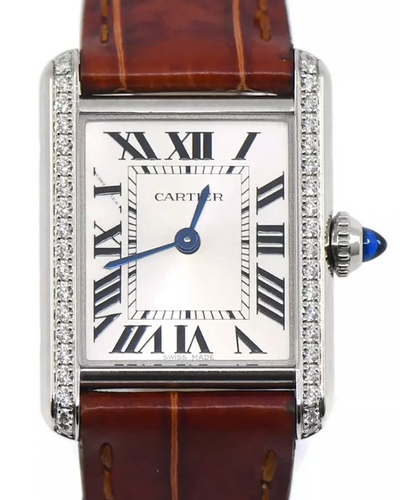 2023 Cartier Tank 22MM Quartz Silver Dial Aftermarket Leather Strap (W4TA0016)