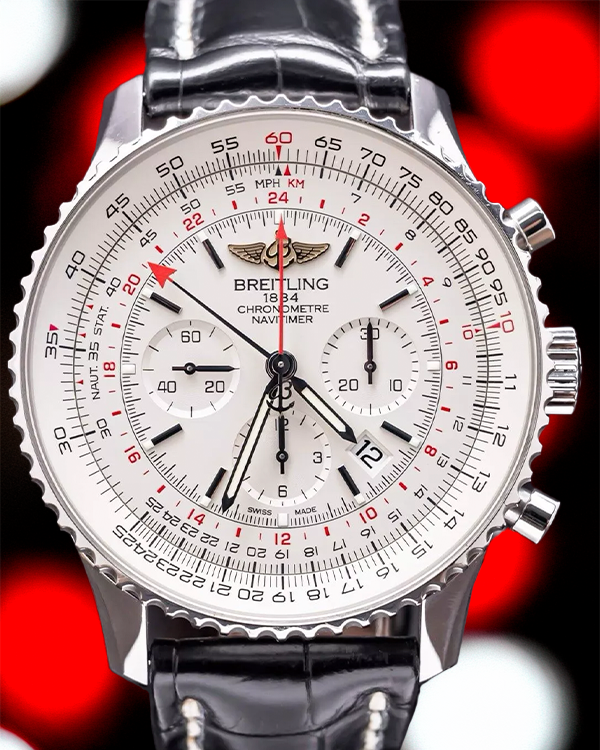 Breitling Navitimer B04 Chronograph GMT 48MM Silver Dial Leather Strap (AB044121/G783)