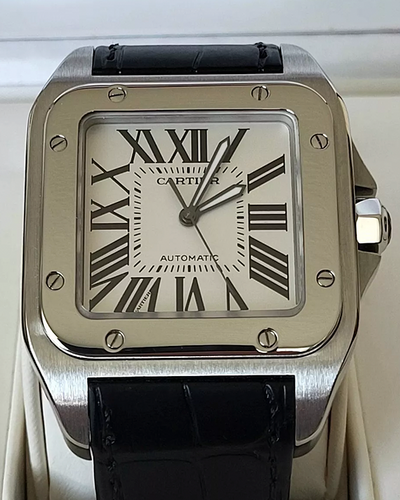 2009 Cartier Santos 100 38MM White Dial Leather Strap (W20073X8)