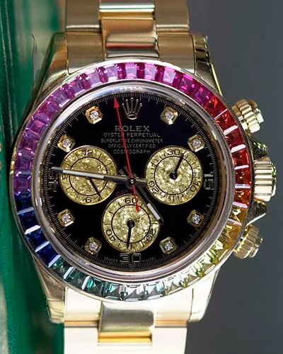 Rolex Cosmograph Daytona 40MM Aftermarket Black Dial Yellow Gold Oyster Bracelet (116508)