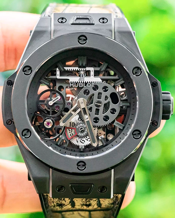 Hublot Big Bang Meca-10 Black Magic 45MM Skeleton Dial Leather Strap (414.CI.1123.RX)