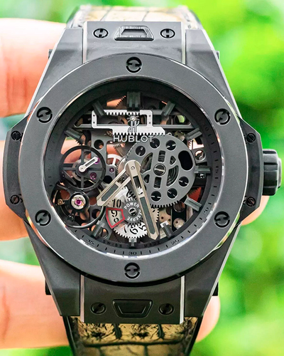 Hublot Big Bang Meca-10 Black Magic 45MM Skeleton Dial Leather Strap (414.CI.1123.RX)