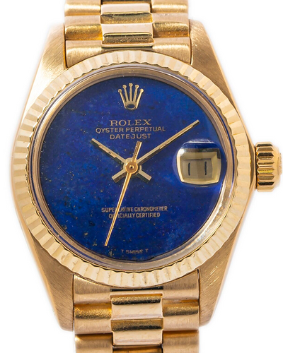 Rolex Lady-Datejust 26MM Blue Dial Yellow Gold President Bracelet (6917)