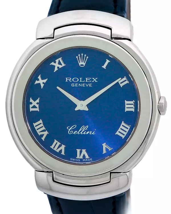 Rolex Cellini 33MM Quartz Blue Dial Leather Strap (6622)