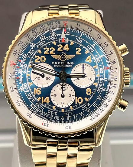 Breitling Navitimer Cosmonaute 42MM Blue Dial Yellow Gold Bracelet (K12022)