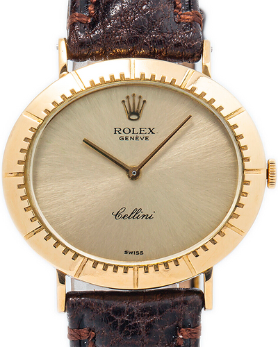 Rolex Cellini Vintage 33x29MM Champagne Dial Leather Strap (4083)