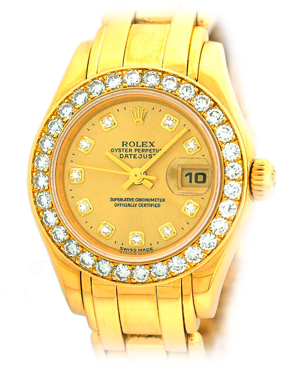 Rolex Lady-Datejust Pearlmaster 29MM Champagne Dial Yellow Gold Bracelet (69298)