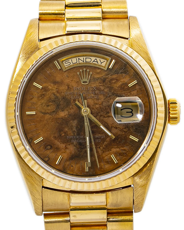 Rolex Day-Date 36MM Wood Dial Yellow Gold President Bracelet (18038)