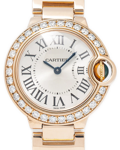 Cartier Ballon Bleu De Cartier 28MM Silver Dial Rose Gold Bracelet (WJBB0015)