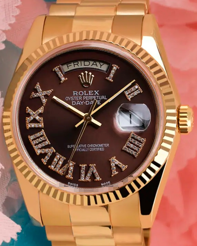 Rolex Day-Date 36MM Black Dial Yellow Gold President Bracelet (18038)