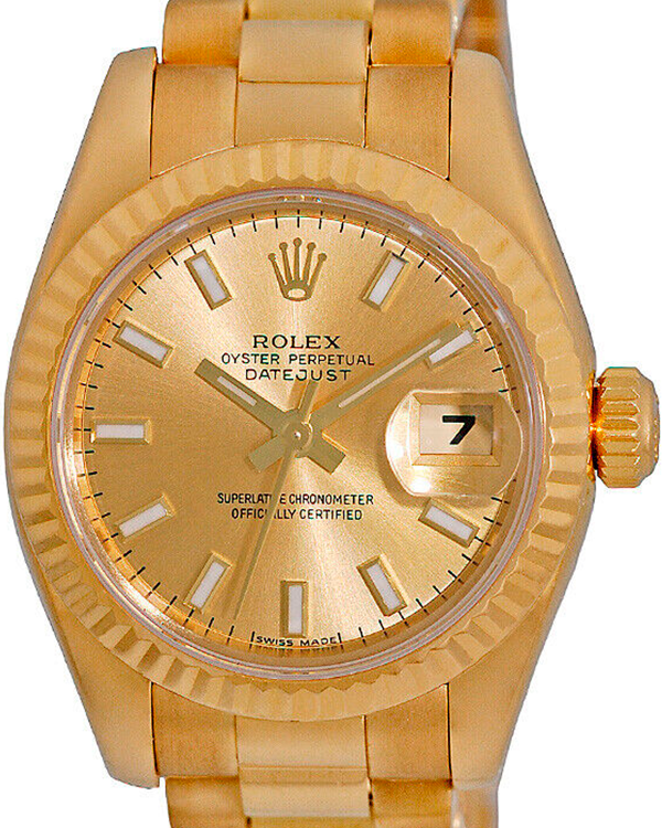 Rolex Lady-Datejust 26MM Champagne Dial President Yellow Gold Bracelet  (179178)