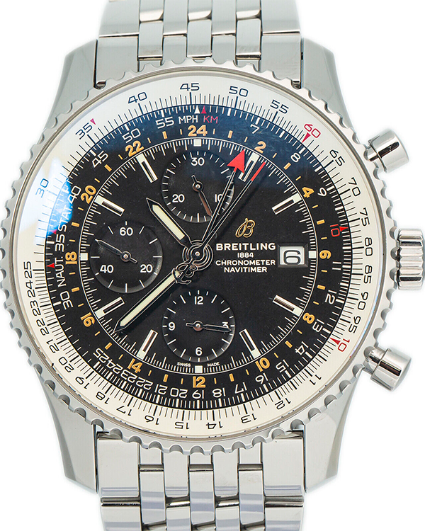 Breitling Navitimer Chronograph GMT 46MM Black Dial Steel Bracelet (A24322)