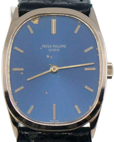 Patek Philippe Golden Ellipse Vintage 27X35MM Blue Dial Leather Strap (3546)