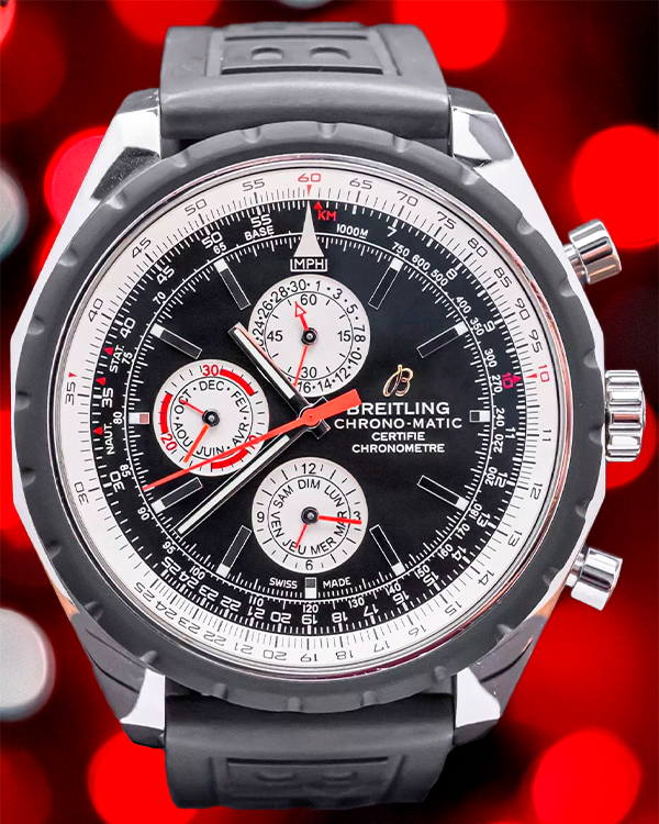 Breitling Chrono-Matic 1461 “Triple Date” L.E. 49MM Black Dial Rubber Strap (A19360)