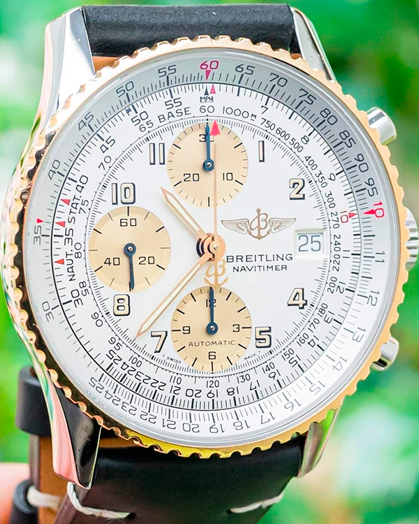 Breitling Old Navitimer II 41.5MM Silver Dial Leather Strap (D13022 ...