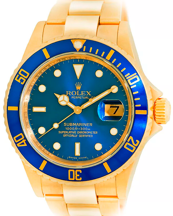 (Z Serial) Rolex Submariner Date 40MM Blue Dial Yellow Gold Oyster Bracelet (16618)