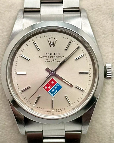 1996 (T Serial) Rolex Air-King "Dominos" 34MM Silver Dial Oyster Bracelet (14000)