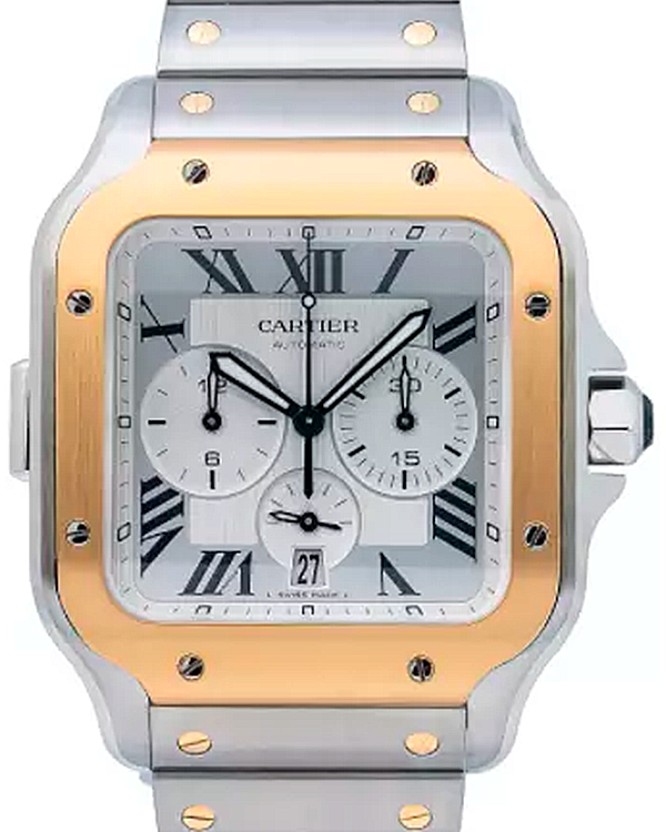 Cartier Santos de Cartier Chronograph 43.3MM White Dial Two-Tone Bracelet (W2SA0008)