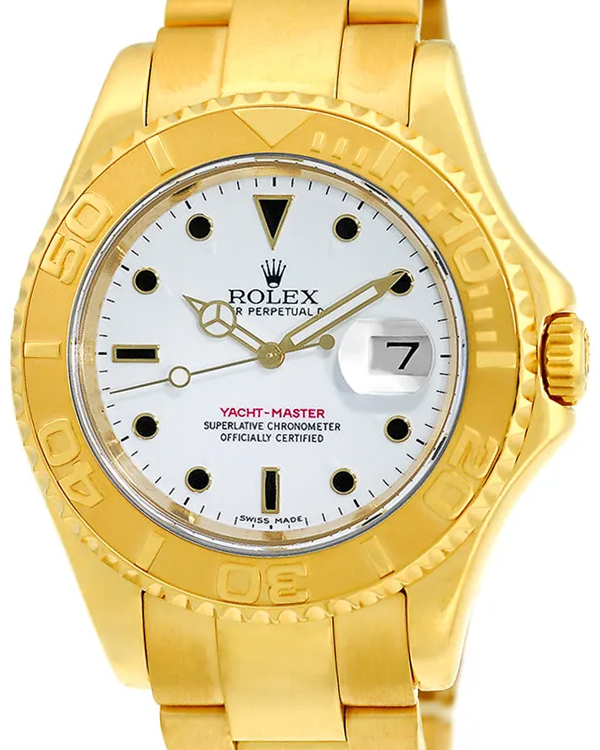 2001 (K Serial) Rolex Yacht-Master 35MM White Dial Yellow Gold Bracelet (168628)