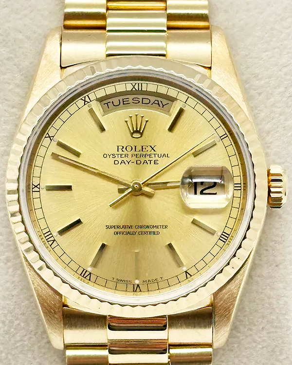 2000 Rolex Day-Date 36MM Champagne Dial Yellow Gold President Bracelet (18238)