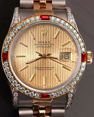 Rolex Datejust 31MM Aftermarket Diamonds "Tapestry" Champagne Dial Two-Tone Jubilee Bracelet (68273)