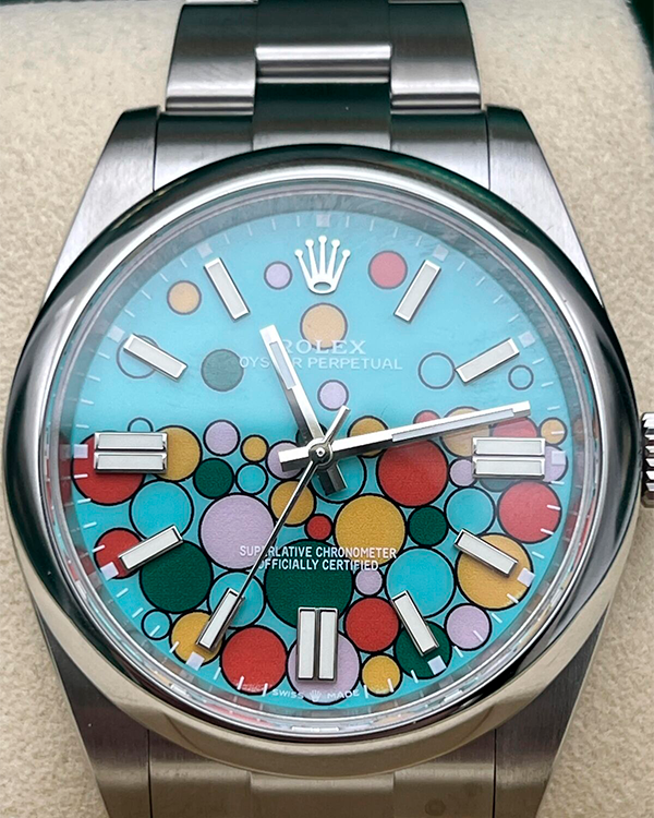 Rolex Oyster Perpetual 41MM Aftermarket Celebration Turquoise Dial Oyster Bracelet (124300)