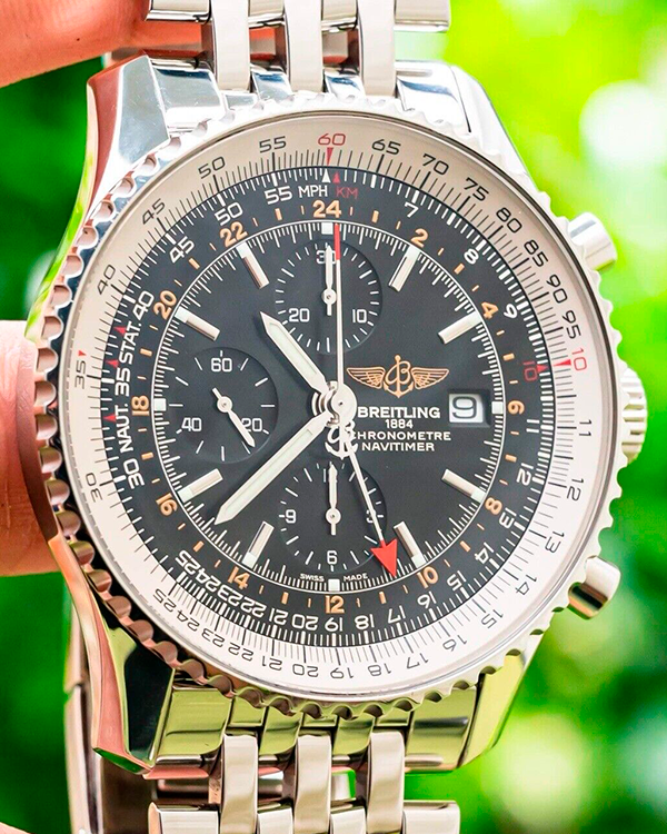 Breitling Navitimer World 46MM Black Dial Steel Bracelet (A2432212/B726)