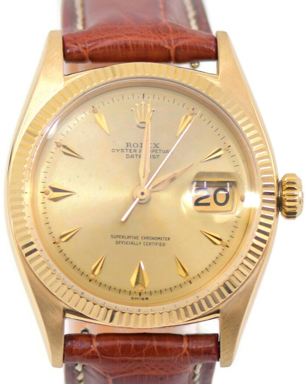 Rolex Datejust Vintage 36MM Champagne Dial Leather Strap (6605)