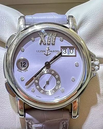 Ulysse Nardin Dual Time 37MM Lilac Dial Leather Strap (243-22)