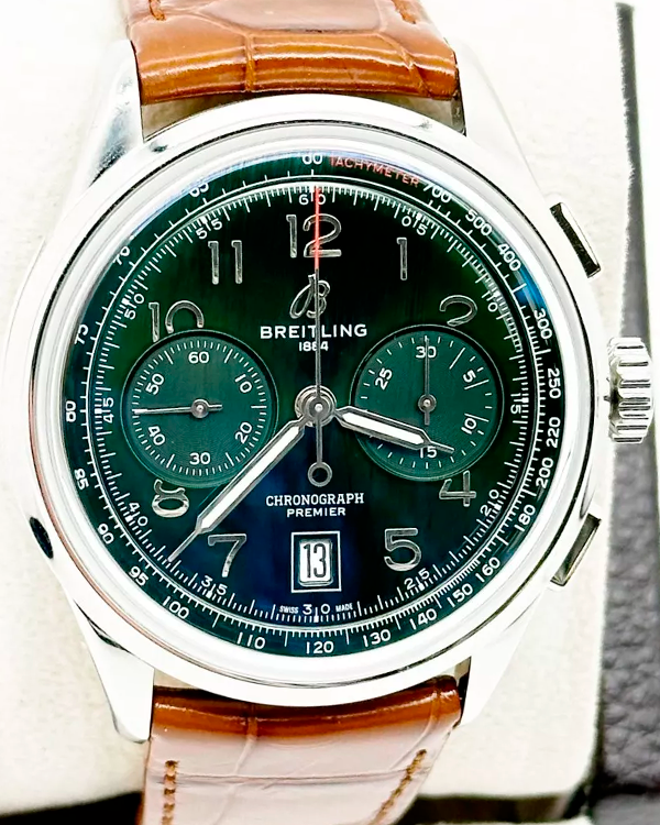 2023 Breitling Premier B01 42MM Green Dial Leather Strap (AB0145)