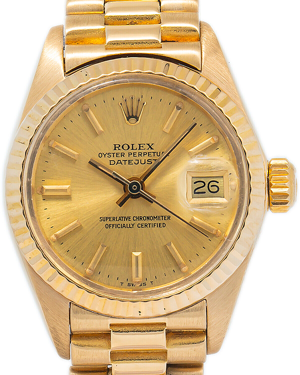 Rolex Datejust 26MM Champagne Dial Yellow Gold President Bracelet (6917)