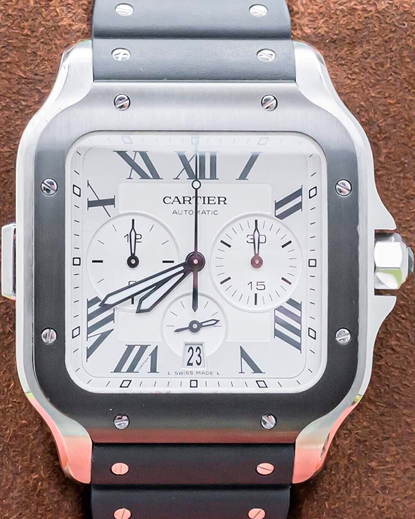 Cartier Santos de Cartier 43.3MM Silver Dial Rubber Strap (WSSA0017)