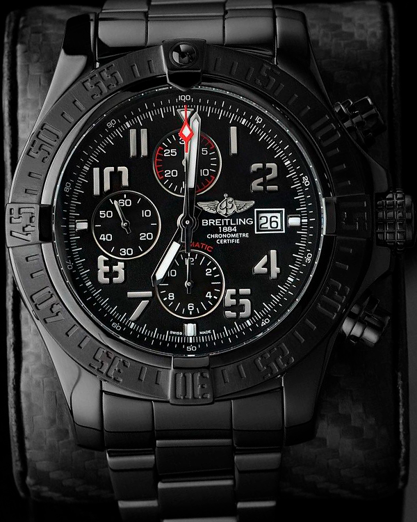 Breitling Super Avenger II Chronograph 48MM Aftermarket PVD Black Dial Steel Bracelet (A13371)