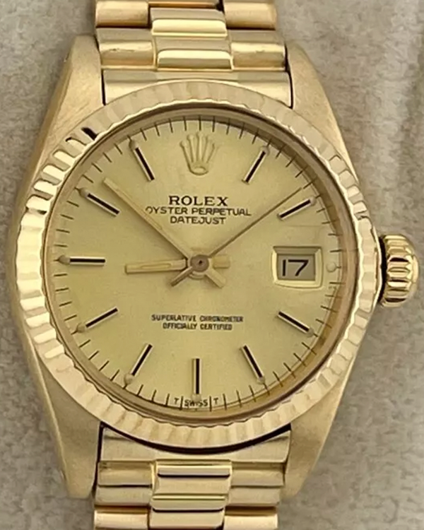 1984 (8.2 Mill. Serial) Rolex Lady-Datejust 26MM Champagne Dial Yellow Gold President Bracelet (6917)